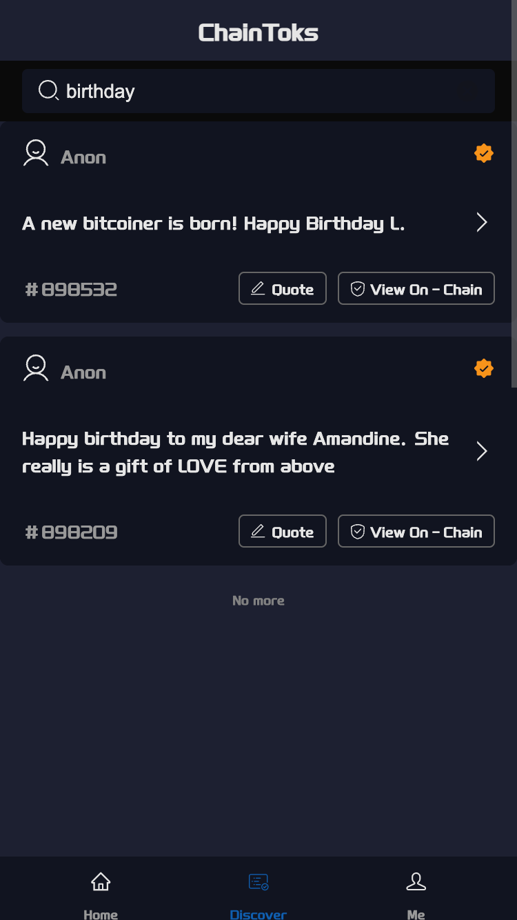 Search OP_RETURN data with keywords on ChainTok